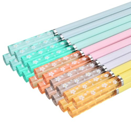 10 Paar Essstäbchen Set für Familien, Hochwertige Fiberglas Stäbchen zum Essen, Spülmaschinenfest & Hitzebeständig, Bunt Sushi Essstäbchen für Anfänger & Profis, Ideal als Geschenk