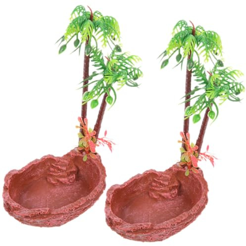 BCOATH Cuencos Decorativos de Resina para Reptiles, 2 Piezas, Resistentes al Desgaste, Diseño Natural, Ideales para Terrarios y Alimentación de Tortugas y Serpientes
