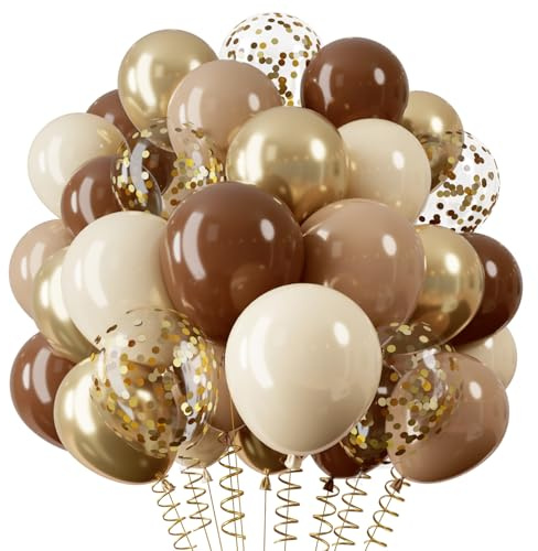 QIFU Ballonger Brun Guld, 12 Tum Brun Beige Födelsedag Ballonger Guld Konfetti Ballonger för Födelsedagsdekoration Tjej Baby Fest Dekoration Pojke Bröllop Ballong Beige Kommun Birthday