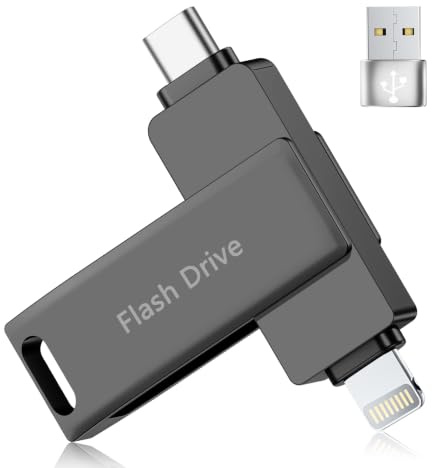 [Ohne App] USB Stick 512GB für iPhone,MFi Speicherstick,USB C Stick,Schwarz | 3 in 1 Externe Speicher Handy,Lightning für Fotos,Videos,Dateien,USB 3.0 Flash-Laufwerk für iPhone/iPad/OTG Android/Mac/PC