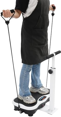Fitness vibrationsplatta med handtag och 10 program, LED-display | 150 kg lastkapacitet, 120 steg (0–120), 22 magneter, tyst 30–50 dB, fjärrkontroll, vikbar, för hem/kontor