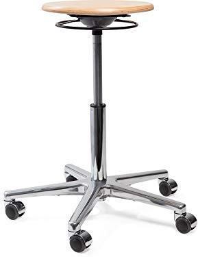 Modulor Höhenverstellbarer Arbeitshocker, 47-66 cm, ø 35 cm, Buche Natur | Ergonomischer Drehhocker aus Buchenholz mit Gasfeder und Frußkreuz aus Alu; geeignet für Atelier, Schule, Büro und Werkstatt