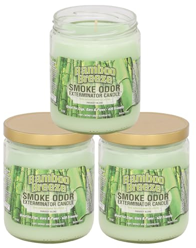 Smoke Odor Exterminator 13 oz Jar Candles Bamboo Breeze, (3) Set of Three Candles.