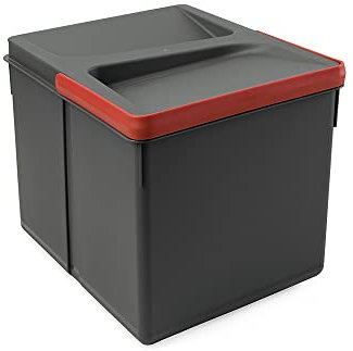 Emuca 8937023 Pattumiere per cassetto, contenitori Raccolta differenziata per Base rifilabile, Cestino di Altezza 216mm e capacità 12 Litri, Grigio, H 216 mm (1 x 12 L)
