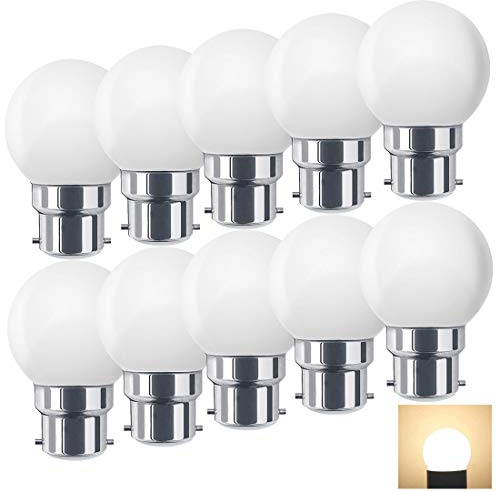 Suncan 10 Pack Warm White B22 Bayonet LED Small Golf Ball Bulbs, Energy Saving Light Bulbs, for Outdoor Garden Patio, Halloween, Christmas, Tree, Fairy Party Night Lights