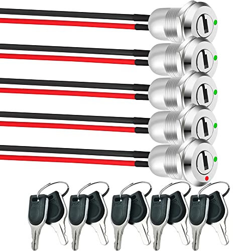 Gebildet 5Satz Vorverkabelt 12mm EIN/Aus Schlüsselschalter SPST Schlüssel Zündung für Elektro-Scooter,Roller,AVT