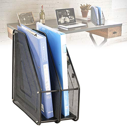 Stehsammler, Aktenmagazinhalter, 2 Unterteilungen Dokumente A4 Stehsammler Buchstütze/Aufbewahrung Ordner/Schnellhefter/Organisator für Zuhause Und Büro, Airy Wire Design, Schwarz