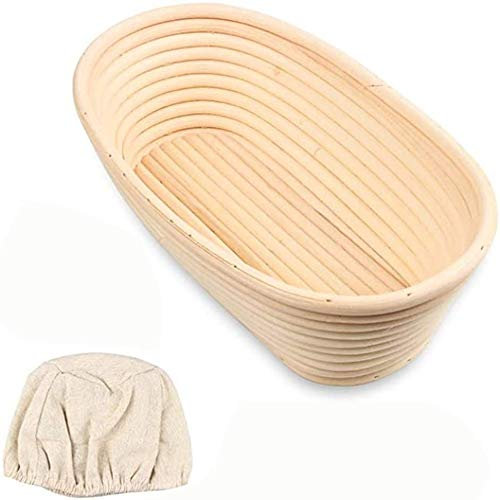 Ovaler Brotkorb, Gärkörbchen für Teig, natürliches Rattan, Banneton, Brotform, Sauerteig, Gärkorb, für professionelle Heimbäcker mit Stoffeinsatz (21 x 15 x 8 cm)