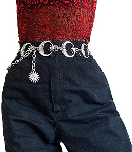 Navoky Moon Star Metal Waist Chain Sun Pendant Belly Belt Body Chains Jewelry Accessories for Women(Silver-Moon)