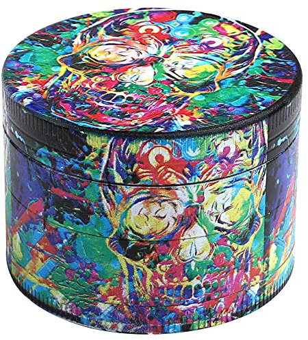 LIHAO 2 inch Grinder 4 Layer Zinc Alloy Spice Grinder for Halloween Day of The Dead Decorations - Yellow Eyes Skull