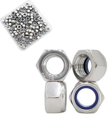 M5x0.8mm Nylon Insert Hex Lock Nuts 100 Pack 304 Stainless Steel DIN985 Self-Locking Nylon Lock Nuts Plain Finish for Industrial Construction Fasteners