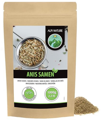 Alpi Nature Anis en Grano Entero 1kg, Semillas de Anís Enteras para Té de Anís y la Cocina