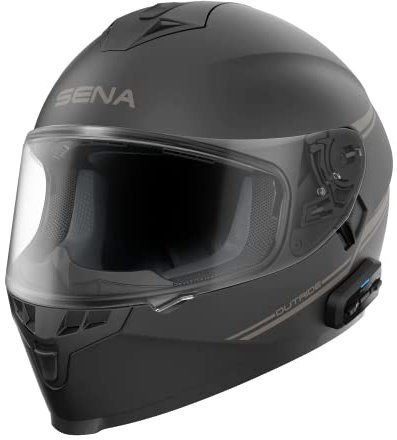 Sena Outride ECE-zertifizierte Motorrad Integralhelm Mir integrierter Bluetooth Intercom und Smartphone-Verbindung (Schwarz, L)