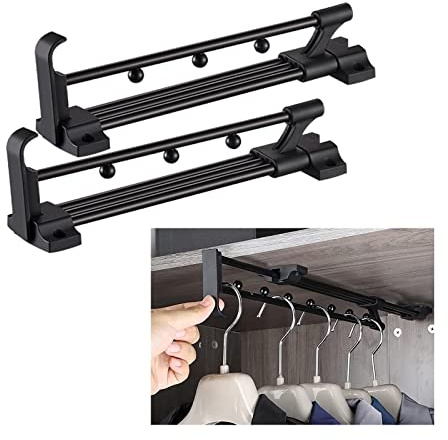 GZPFDQ 2er-Pack Ausziehbare Kleiderstange zum Herausziehen Kleiderbügelauszug ausziehbar für kleiderschrank, Verstellbarer Kleiderschrank Kleiderstange, Kleiderbügel (Size : 25CM)