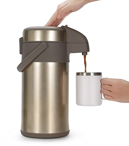 Olerd 3,0 Liter Pumpkannen Thermoskannen Kaffeespender, Edelstahl Doppelwandige Pump Vakuum Isolierkanne mit Pumpmechanismus, Kaffeekaraffe, Kanne für 16 Tassen (Gold)