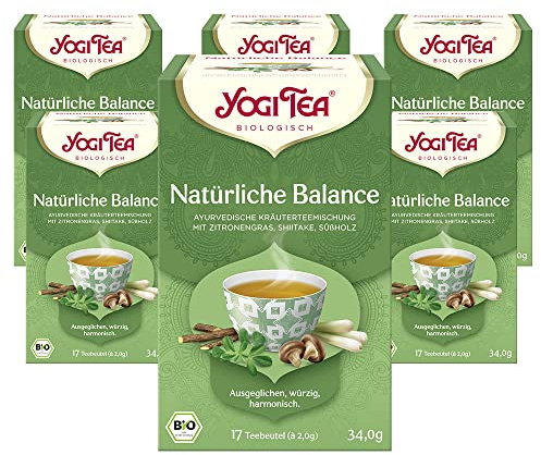 Yogi Tea Natürliche Balance, 6x17 Beutel (102 Teebeutel) | Ayurvedischer Bio Gewürz- und Kräutertee, Mischung aus Zitronengras, Shiitake und Süßholz, Ideal als Geschenk