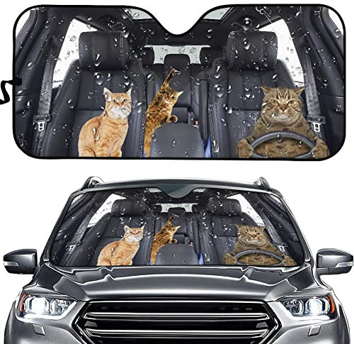 Hixingo Auto Frontscheibe, 3D Funny Tier Motiv Sonnenschutz für Windschutzscheibe, Frontscheibenabdeckung, Faltbares Design Auto Sonnenschutz, UV-Schutz, für meisten Autos (Muschi 7)