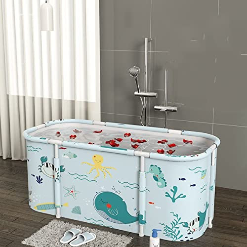 KLZUOPT Portable Bathtub Adult Portable Bathtub For Adults Foldable PVC SPA Soaking Standing Bath Tub For Shower Stall Hot Ice Bath Tub With Thickened Thermal Foam To Keep Temperature(120X62X50CM)