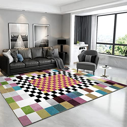 Teppich Home Design,Langlebiger, Waschbarer Teppich, Schwarz, Gelb, Rot, Geometrisches Design küchen läufer,wintergarten deko 80x160cm