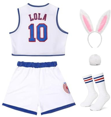 OTHERCRAZY Damen Lola #10 Space Movie Kostüme, Cheerleading-Top und Shorts, Outfit mit 3-teiligem Zubehör, Größe XS-XXL, Bauchfreies Outfit, M