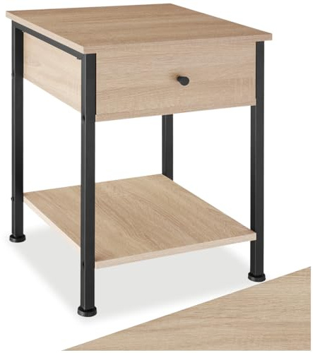 tectake® Nachttisch mit Schublade, 2 Ablagen, 40 x 40 x 55,5 cm, Couchtisch, Beistelltisch, Deko Wohnzimmer Möbel, Deko Schlafzimmer, Blumenständer, Nachtschrank - Industrial Holz hell, Eiche Sonoma