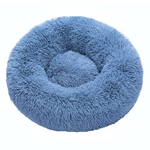 Zoomlie Plüsch-Donut-Haustierbett, rund, warm, kuschelig, weich, für Welpen, Sofa, Katzenbett, für den Innenbereich, Hundebett, Katzenbett, rutschfest (50 cm, blau)
