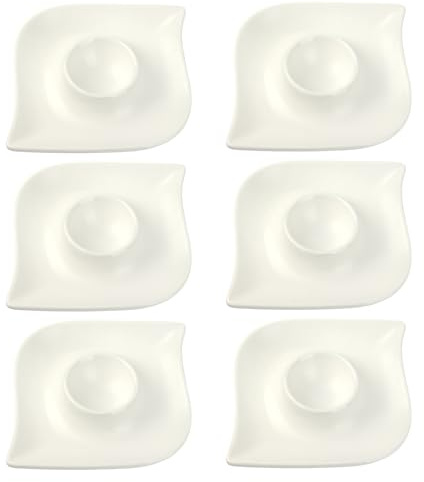 Schramm® 6 Stück Eierbecher Porzellan weiß matt oder schwarz matt geschwungen wählbar in 2 verschieden Farben Eierhalter mit Ablage Eierständer, Farbe:weiss matt