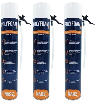 NA92 POLYFOAM Schiuma Poliuretanica Universale per Sigillare Incollare Riempire Isolare Coibentare Insonorizzare 750ML NA92 PRO (3, Manuale)