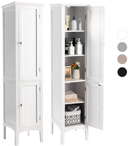 Giantex Meuble de Rangement Salle de Bain à 5 Niveaux, Armoire Colonne sur Pied avec 2 Porte & 5 Compartiments, Placard Organisateur de Rangement pour Toilette Cuisine Salon, 38 x 38 x 160 CM (Blanc)