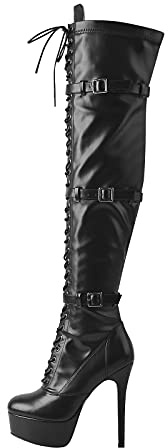MissHeel Plateau Schnürsteifel Stilettos High Heels Absatzschuhe Schnürung Sexy Overknee Schwarz EU 41