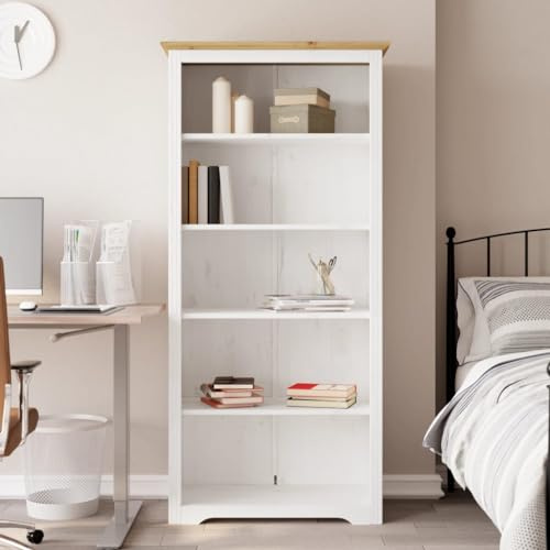 CKioict Küchenregal Flurschrank Mehrzweckschrank Bücherregal BODO Braun 80x38x180 cm Massivholz Kiefer 5 Fächerfür Wohnzimmer, Büro, Arbeitszimmer
