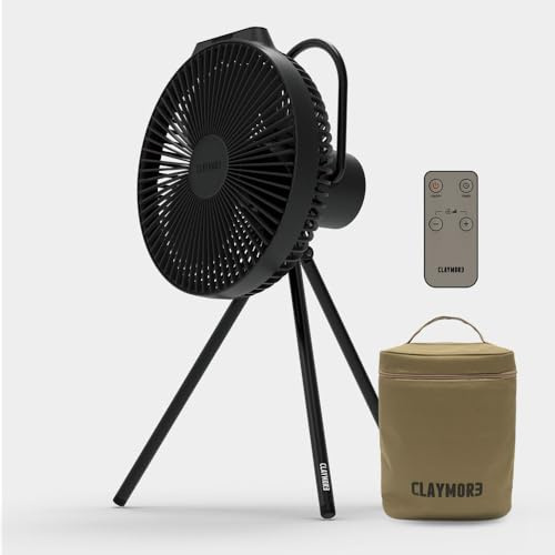Claymore Ventilatore portatile ricaricabile nero V1040 - 10.400 mAh Power Bank Funzione Telecomando Circolatore d'aria BLDC silenzioso a 4 velocità Ricarica USB-C 23 ore di autonomia per campeggio