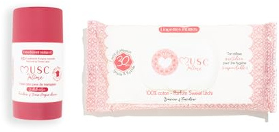 MUSC INTIME La Marque Officielle - Tes Essentiels Musqués - Déodorant & Lingettes - Sweet Litchi - La Délicieuse - Anti Mauvaises Odeurs & Nettoie En Douceur - Anti Transpirant - 50g & 30 unités