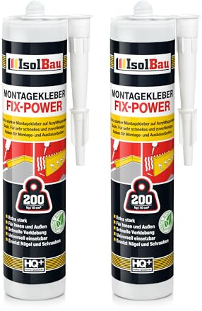 Isolbau Montagekleber Fix-Power - 2 x 480 g Styroporleber, Kraftkleber, Alleskleber, Baukleber für Innen- & Außenbereich - 200 kg / 10 cm - Weiß