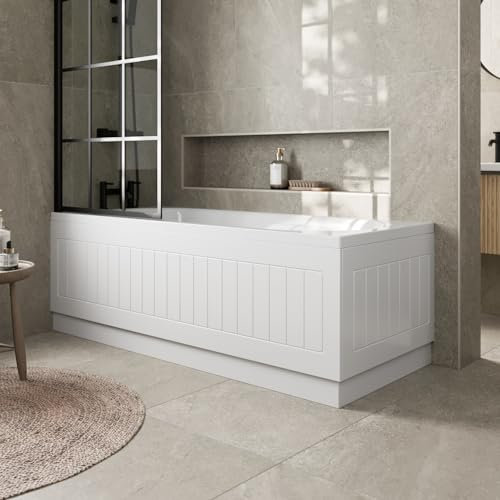 Affine® Tongue & Groove 1700 Side Front Panel & 700mm End MDF Bath Panel 15mm, Modern Wooden Panels for Bathroom Baths Soaking Tubs, Adjustable Plinth, Easy to Cut, White