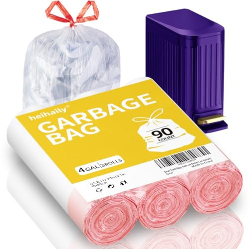 Lot de 90 petits sacs poubelle de cuisine avec cordon de serrage - Blanc transparent - Non parfumé - Pour salle de bain, chambre à coucher, bureau, voiture, extérieur, jardin