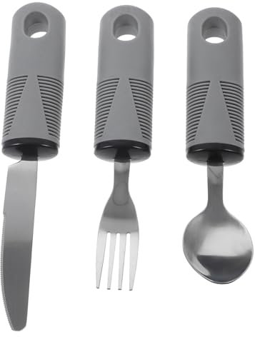 SOESFOUFU Adaptives Besteckset 3 Stück Edelstahl Mit Rutschfestem Gummigriff Bruchsicheres Geschirr Für Senioren Und Menschen Mit Behinderung Hilfsmittel Zum Essen