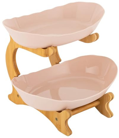 MIKIYUEER Obstschale, Obstserviertablett - Bambusholzrahmen, 2 lebensmittelechte PP-Schalen - Frisch und funktional - Kategorisieren und präsentieren von Obst (Beige)