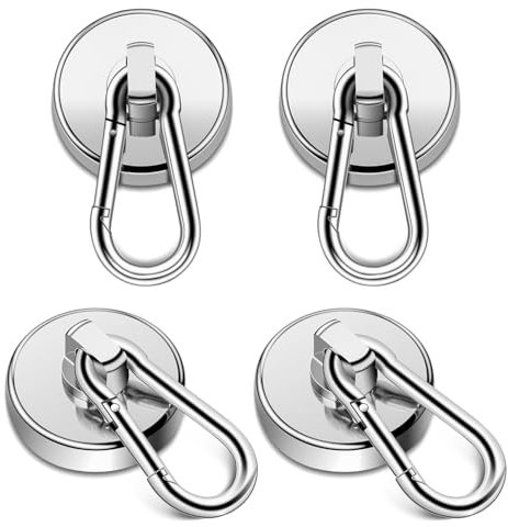 4 Pezzi Ø 32mm Ganci Magnetici, Ganci Magnetici Extra Forti 36KG/79LBS, Gancio Magnetico Argento Ruotabile a 360 Gradi