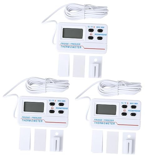 FUNOMOCYA 3 Stk Innen- und Außenthermometer kühlschrankthermometer küchenthermometer Außentemperaturanzeige Thermometer für Kühlschrank digitales Thermometer Hoch- und Tieftemperaturalarm