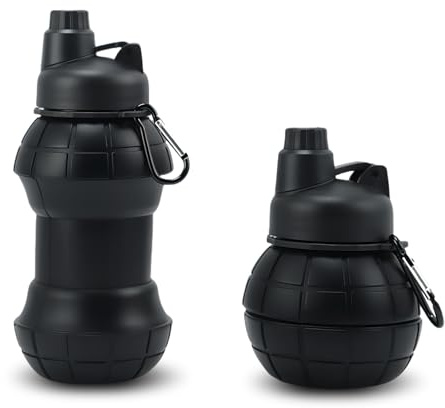 AMFUN Bouteille d'eau Pliable en Silicone, 550ml Bouteille d'eau de voyage pliable sans BPA, Gourde en Silicone Souple, Gourde Portable pour Camping, Randonnée, Salle de Sport, Extérieur(Noir)