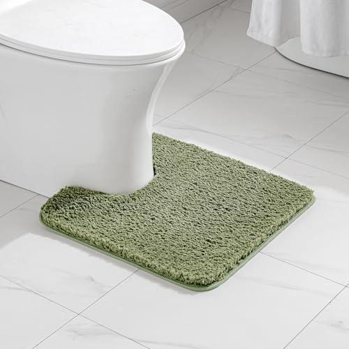 MIULEE Alfombrilla de Microfibra de 4 CM de Largo U Verde Oliva 50x50cm | 1 Pieza Rizada Suave Antipolvo Antideslizante Absorbente Alfombra Lavable para Baño