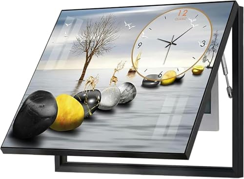 Tableau DéCoratif pour BoîTe De Compteur avec Horloge, Tableau Mural pour Couvercle BoîTe Compteur éLectrique, avec Supports Tige Hydraulique(J,50 * 70CM)