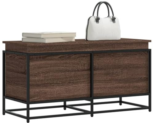 Homgoday Caja de almacenamiento con tapa, baúl de madera, baúl de almacenamiento, baúl de juguetes, caja de techo, mesa auxiliar, mesa auxiliar para salón, aspecto de roble, 100 x 40 x 51,5 cm