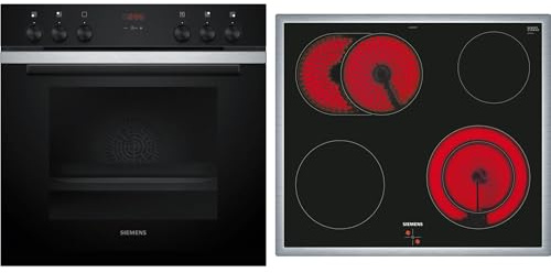 Siemens EQ211KA11, iQ300 Einbau-Herd-Set, Bestehend aus HE213ABS3 Herd, 60 x 60 cm, 3D Heißluft und Schnellaufheizung, EA64RGNA1E Elektrokochfeld, Zweikreis-Kochzone, Bräterzone, Edelstahlrahmen