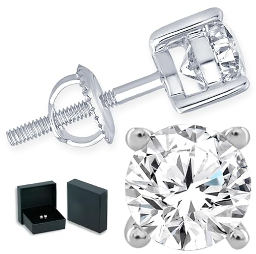 ONLYDIAMONDS - Pendientes de oro blanco de 18 quilates de 0,20 a 1,00 cttw, pendientes solitarios para hombres con diamantes auténticos, joyas de lujo con caja de regalo, 0.20 CTW, Diamante Oro blanco