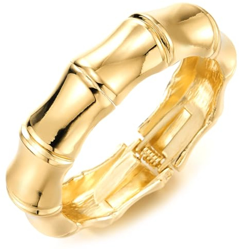 COOLSTEELANDBEYOND Große Gold Statement Armband, Moderner Bambus Armreif Armband für Damen, Scharnierverschluss für Leicht zu Tragen