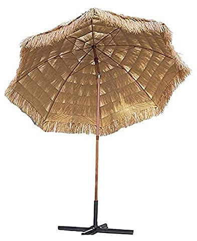 HUIBBGO Parasol de marché de Table d'extérieur, Parapluie de Paille Portable Domestique, Parasol Rond Pliant, Surface inclinable, Parasol de Plage Tropical avec Base pour terrasse de Balcon de Jardin