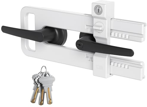 AST Double Door Lockout Device, French Door Reinforcement Lock with 3 Keys, Lockout to Double Door Knobset and Handleset, Childproof Door Lock, Premium Version (Matte White with Keyed Differ)