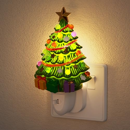 JandCase Christmas Tree Night Light, 3000k Night Light Plug in Wall, 1 Pack Decorative Christmas Tree Nightlight with On/Off Modes, Ideal for Kids Christmas Gifts